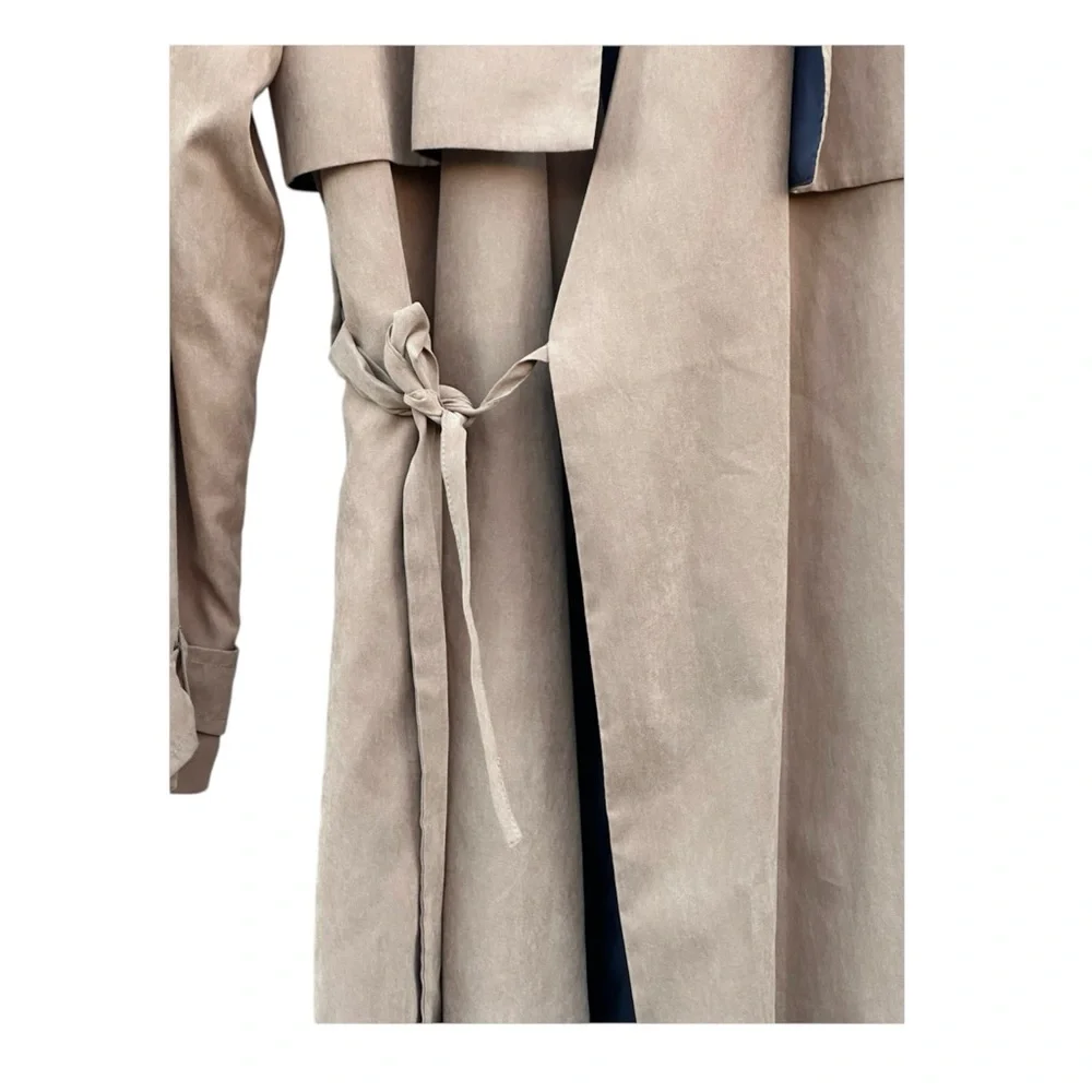Neon Rose ASOS Camel Taupe Duster Trench Coat Belted Lightweight NWT Small - Picture 6 of 7
